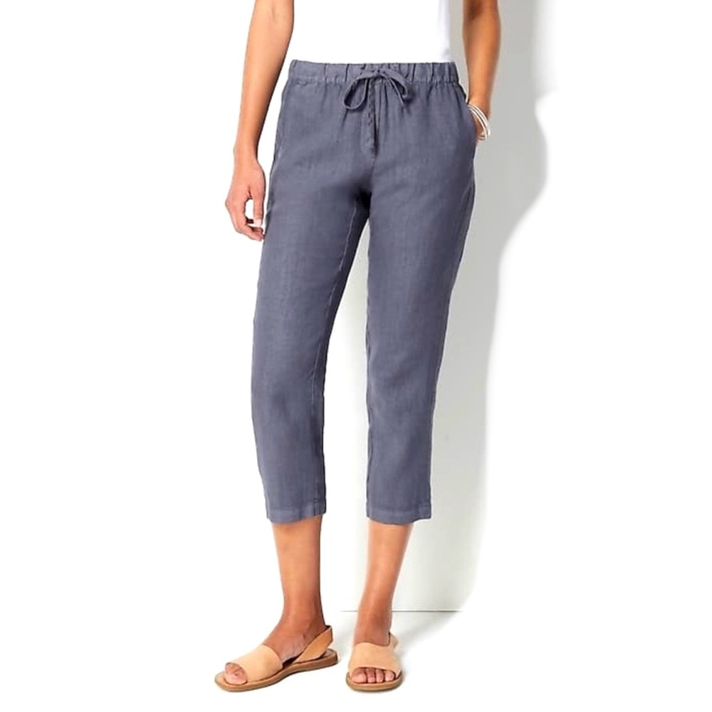 Allen Allen Steel Gray 100% Linen Capri Pants with Drawstring, Women’s Size XS.